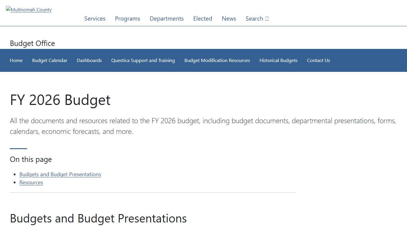 FY 2026 Budget | Multnomah County